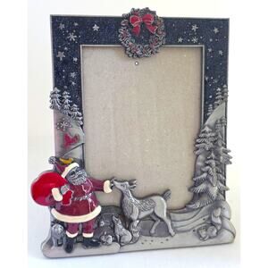 Picture Frame-Christmas-Santa Clause-Pewter/Metal-3D-Holiday Scene-5x7 photo